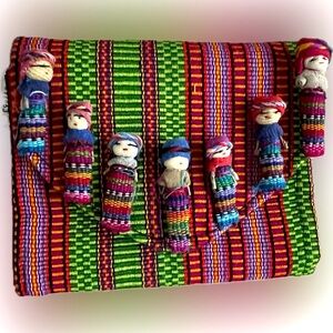 HANDMADE Mexican Guatemalan Worry Doll Coin Purse Bag Handbag Clutch Cross Body